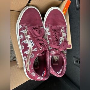 Burgundy Sneakers with White Pattern, VANS.